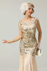 Load image into Gallery viewer, Champagne Sequins Round Neck 1920s Dress