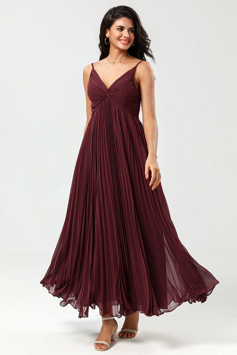 Load image into Gallery viewer, Spaghetti Straps Cabernet Bridesmaid Dress
