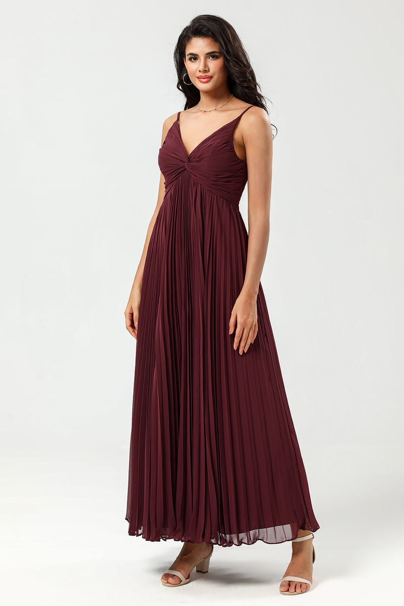 Load image into Gallery viewer, Spaghetti Straps Cabernet Bridesmaid Dress