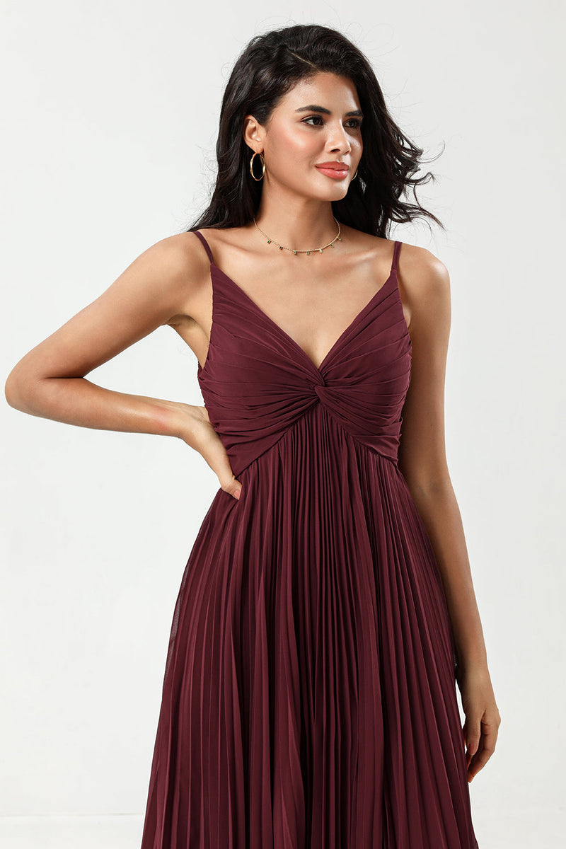 Load image into Gallery viewer, Spaghetti Straps Cabernet Bridesmaid Dress