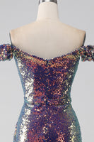 Load image into Gallery viewer, Sparkly Mermaid Off The Shoulder Purple Formal Dress with Slit
