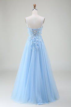 A-Line Light Blue Formal Dress with Appliques