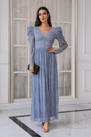 Load image into Gallery viewer, Blue Lace Mother Of The Bride Dress with Sleeves