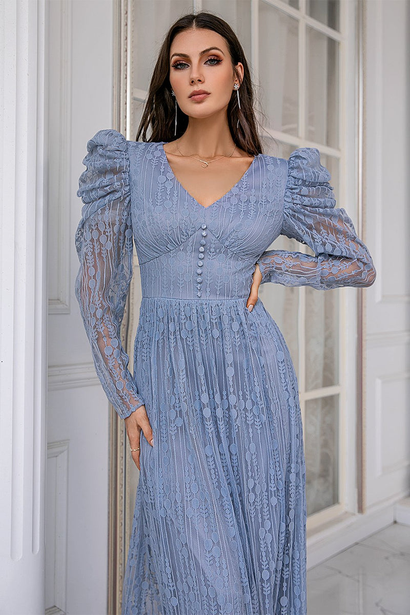 Load image into Gallery viewer, Blue Lace Mother Of The Bride Dress with Sleeves