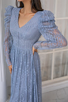 Load image into Gallery viewer, Blue Lace Mother Of The Bride Dress with Sleeves