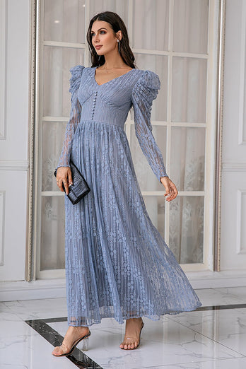 Blue Lace Mother Of The Bride Dress with Sleeves