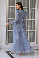 Load image into Gallery viewer, Blue Lace Mother Of The Bride Dress with Sleeves