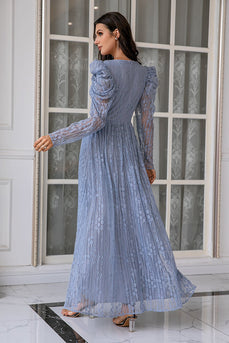 Blue Lace Mother Of The Bride Dress with Sleeves