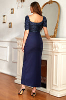 Load image into Gallery viewer, Navy Mother of the Bride Dress with Slit
