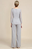 Load image into Gallery viewer, Grey Long Sleeves 2 Piece Mother of the Bride Pant Suits