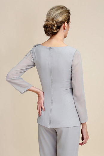 Grey Long Sleeves 2 Piece Mother of the Bride Pant Suits