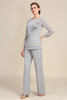 Load image into Gallery viewer, Grey Long Sleeves 2 Piece Mother of the Bride Pant Suits