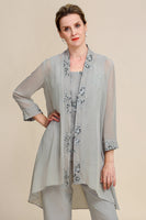 Load image into Gallery viewer, Women Grey 3 Piece Mother of the Bride Pant Suits with Lace