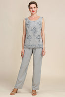 Load image into Gallery viewer, Women Grey 3 Piece Mother of the Bride Pant Suits with Lace