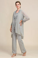 Load image into Gallery viewer, Women Grey 3 Piece Mother of the Bride Pant Suits with Lace