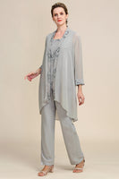 Load image into Gallery viewer, Women Grey 3 Piece Mother of the Bride Pant Suits with Lace