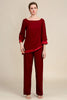 Load image into Gallery viewer, Burgundy Long Sleeves 2 Piece Mother of the Bride Pant Suits