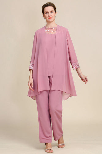 Blush Long Sleeves 3 Piece Mother of the Bride Pant Suits