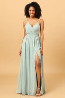 Load image into Gallery viewer, Mint Green A-Line Ruched Chiffon Bridesmaid Dress