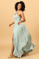 Load image into Gallery viewer, Mint Green A-Line Ruched Chiffon Bridesmaid Dress