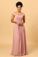Load image into Gallery viewer, Ruffles Chiffon Pink Bridesmaid Dress with Slit