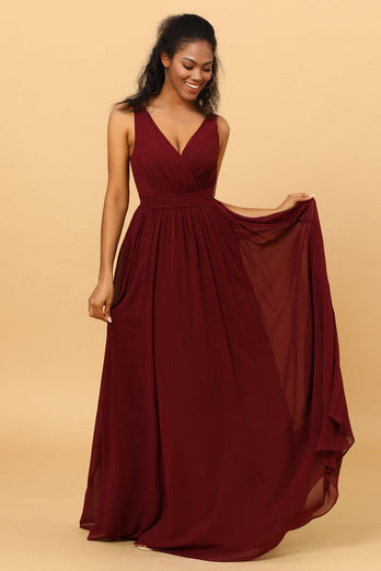 A-line Chiffon Burgundy Bridesmaid Dress