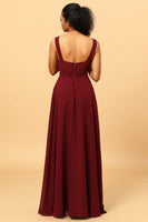Load image into Gallery viewer, Burgundy Wrap Chiffon Bridesmaid Dress with Slit