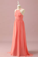 Load image into Gallery viewer, Orange Chiffon Halter Neck Junior Bridesmaid Dress