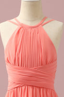 Load image into Gallery viewer, Orange Chiffon Halter Neck Junior Bridesmaid Dress
