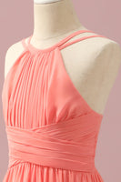 Load image into Gallery viewer, Orange Chiffon Halter Neck Junior Bridesmaid Dress