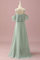 Load image into Gallery viewer, Sage Straps Cold Shoulder Chiffon Junior Bridesmaid Dress