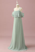 Load image into Gallery viewer, Sage Straps Cold Shoulder Chiffon Junior Bridesmaid Dress