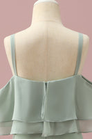 Load image into Gallery viewer, Sage Straps Cold Shoulder Chiffon Junior Bridesmaid Dress