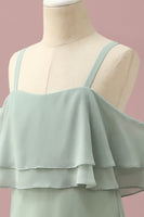 Load image into Gallery viewer, Sage Straps Cold Shoulder Chiffon Junior Bridesmaid Dress