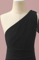 Load image into Gallery viewer, Black Chiffon One Shoulder A-Line Junior Bridesmaid Dress