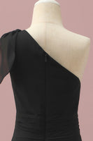 Load image into Gallery viewer, Black Chiffon One Shoulder A-Line Junior Bridesmaid Dress