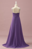 Load image into Gallery viewer, Purple Chiffon Spaghetti Straps Junior Bridesmaid Dress With Cascading Ruffles