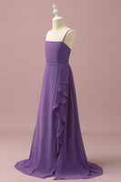 Load image into Gallery viewer, Purple Chiffon Spaghetti Straps Junior Bridesmaid Dress With Cascading Ruffles