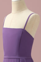 Load image into Gallery viewer, Purple Chiffon Spaghetti Straps Junior Bridesmaid Dress With Cascading Ruffles