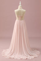 Load image into Gallery viewer, Light Pink Chiffon Halter High Low Junior Bridesmaid Dress
