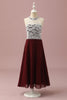 Load image into Gallery viewer, Burgundy Lace and Chiffon Halter Junior Bridesmaid Dress