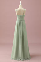 Load image into Gallery viewer, Sage Chiffon Round Neck Junior Bridesmaid Dress With Cascading Ruffles