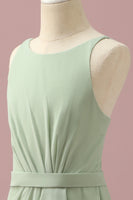 Load image into Gallery viewer, Sage Chiffon Round Neck Junior Bridesmaid Dress With Cascading Ruffles