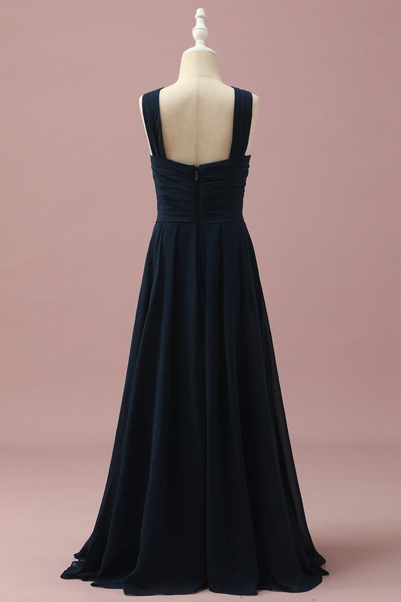 Load image into Gallery viewer, Navy Halter A-Line Sleeveless Junior Bridesmaid Dress