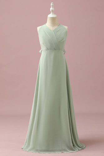 Sage Halter Chiffon A-Line Junior Bridesmaid Dress