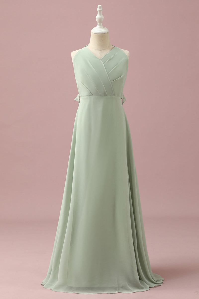 Load image into Gallery viewer, Sage Halter Chiffon A-Line Junior Bridesmaid Dress