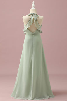 Sage Halter Chiffon A-Line Junior Bridesmaid Dress