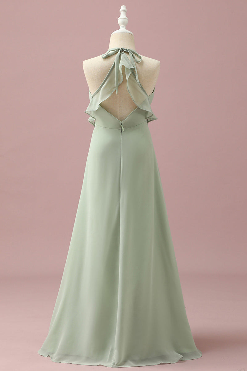 Load image into Gallery viewer, Sage Halter Chiffon A-Line Junior Bridesmaid Dress