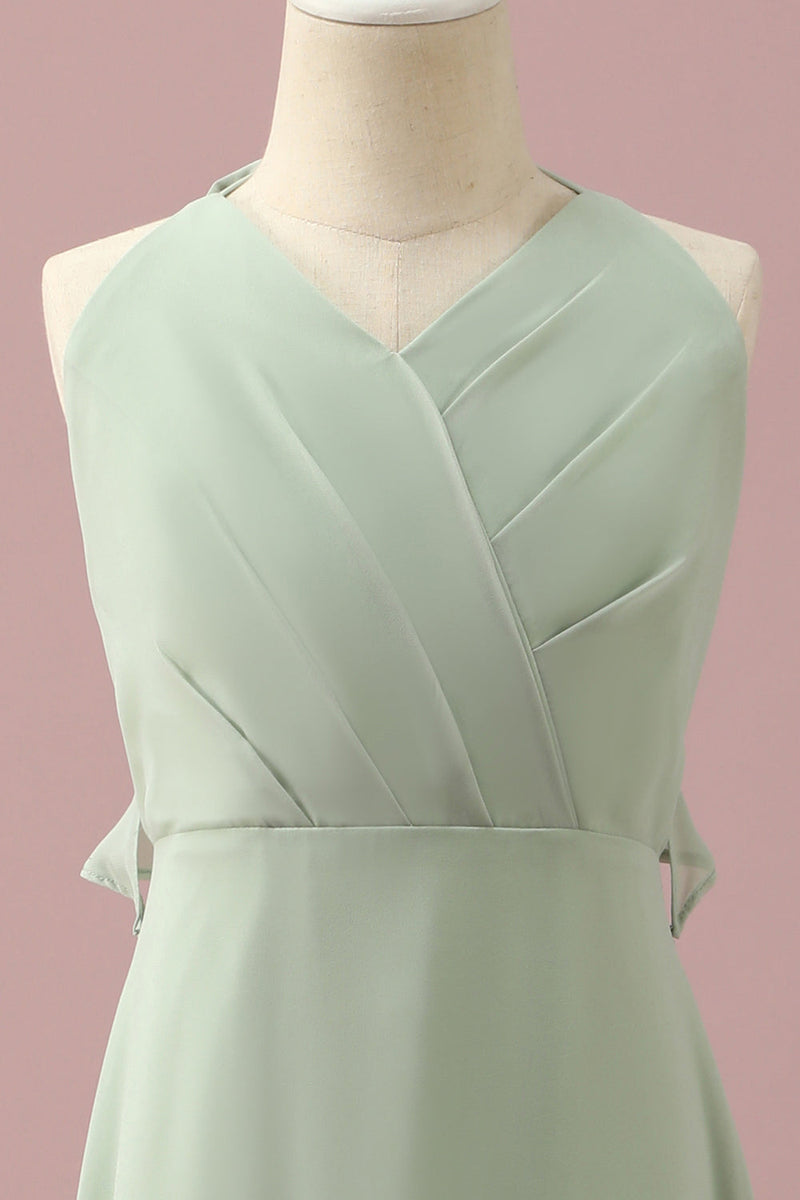 Load image into Gallery viewer, Sage Halter Chiffon A-Line Junior Bridesmaid Dress