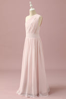 Load image into Gallery viewer, Light Pink Chiffon One Shoulder Junior Bridesmaid Dress